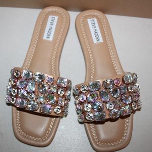 Steve Madden Nude Malina Rhinestone Slides Sandals